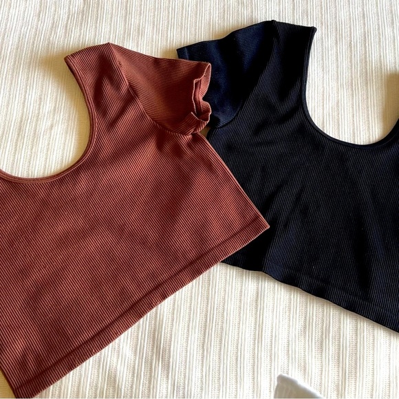 2/$18 Aeropostale Black and Brown Fitted Bodysuits Short Sleeve - Picture 4 of 8